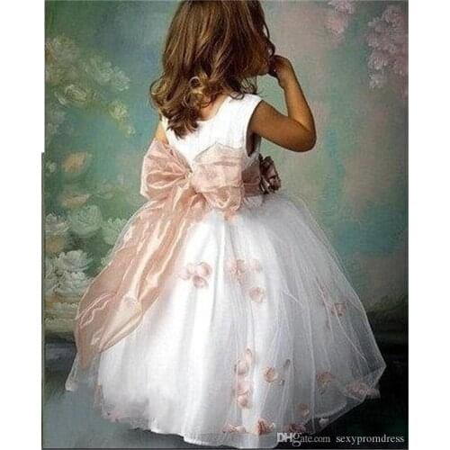 2021 New Arrival Jewel Flower Girls' Dresses Sweet Big Bowknot Sash Sleeveless Cheap Ball Gowns Hot Birthday Formal Pageant Prin