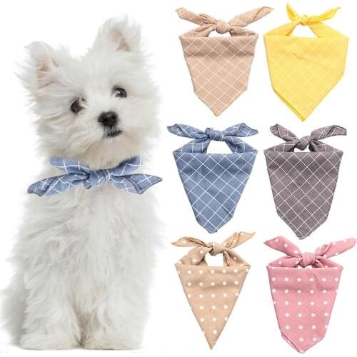 New Plaid Dots Style Pet Bandanas Cotton Washable Dog Scarf Cat Neckerchief Bowties Collar Pet Square Bib For Puppies Kitten