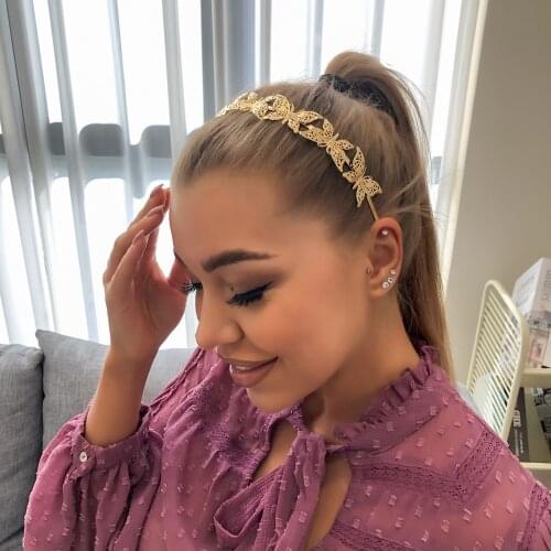 Butterfly Hairband Women Simulated Pearl Headband Gold Metal New Fashion Hair Band Animal Wedding Hair Accessories for Girls