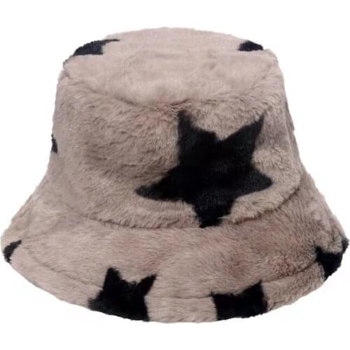2021 New Faux Fur Winter Panama Hats Women Outdoor Sunscreen Bucket Hat Female Fashion Vintage Printed Basin Cap Sun Caps