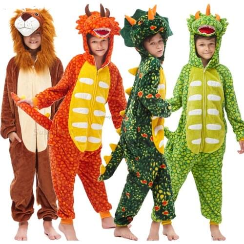 Kigurumi Dinosaur Children Lion Pajamas Winter Warm Sleepwear Onesies Baby Girls Pajama Set Boy Animal Pyjama Kids Baby Pijamas