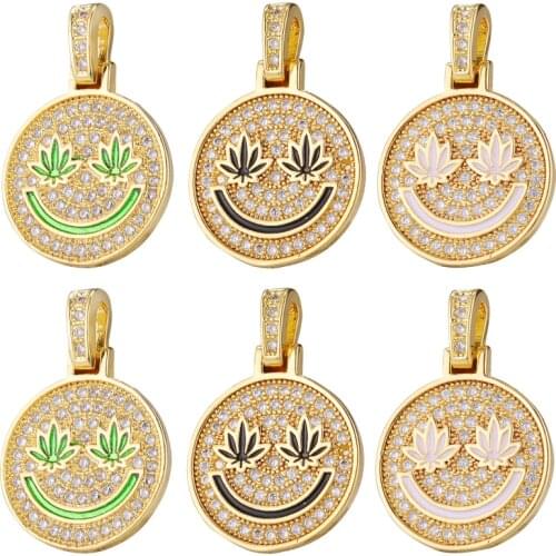Lovely Smile Charms Luxury Round Micro-Pave Zirconia Pendants DIY Accessories For Jewelry Women Handmade Necklace Components