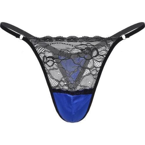 Erotic Sexy Men Sissy Satin Underwear Thong Lace Patchwork Panties G-string Briefs T-back Jockstrap Gay Male Lingerie Underpants