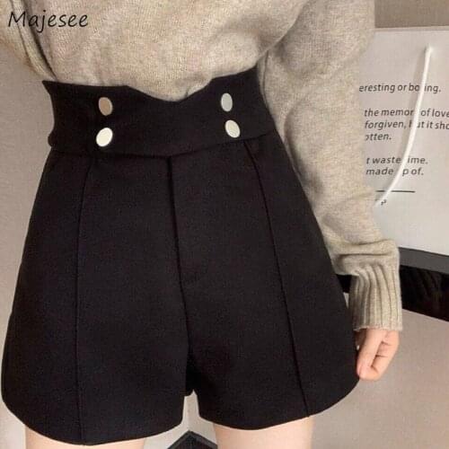 Shorts Women Plus Size 5XL Solid Black Buttons Korean Style Office Lady Slim All-match Leisure Stylish Popular Soft Tender Daily