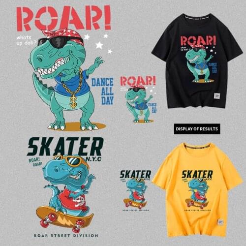 Cute cartoon Dinosaur Heat Transfer Patches Iron on For Clothes Child DIY T-shirt Applique Vinyl skateboard Patch Sticker