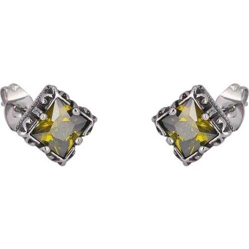 Vintage Square Stainless Steel Zircon Stud Earrings for Women Trendy Geometric Punk Female Ear Jewelry Birthday Gift PD0787