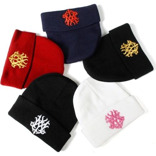 New wolf 3D embroidery knitted beanie hat 100% cotton flexible soft fashion beanies unisex high quality hip hop ski cap warm