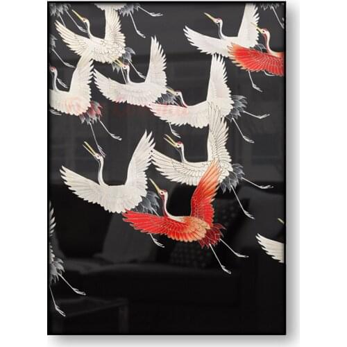 Japanese Art Poster Furisode with a Myriad of Flying Cranes Chinese Pattern Oriental Wall Art Canvas Print Painting Home Decor
