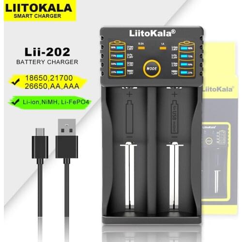 Liitokala Lii-202 1.2V 3.85V 3.7V 3.2V 18650 18350 18500 21700 14500 26650 AA NiMH Rechargeable Lithium-Battery Charger