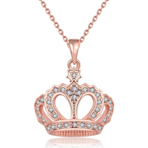 ZEMIOR Geometric Girl Noble Queen Crown Pendant Necklaces For Women Rose Gold Anniversary Necklace Fashion Jewelry Recommend