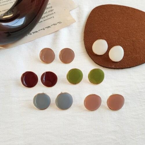 LOVOACC Candy Color Enamel Small Earrings for Women Metal Alloy Round Irregular Geometric Stud Earrings Statement Jewelry 2021