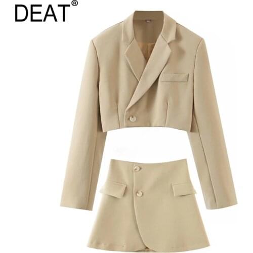 [DEAT] 2021 Spring Autumn New Fashion V-neck Single Button Long Sleeve Blazer Coat High Waist A-line Skirt Women Suit 13A806