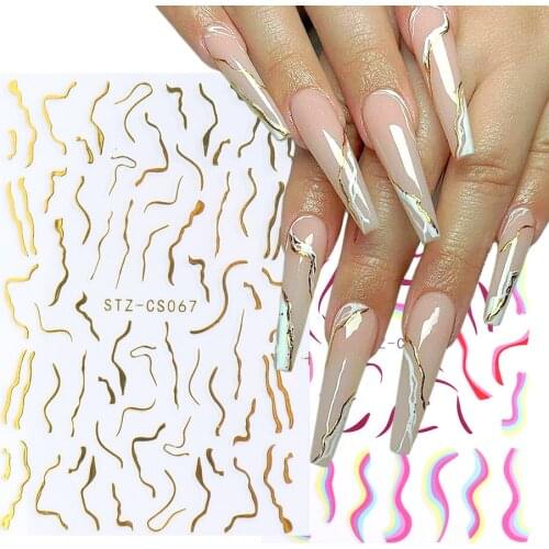 1PCS Striping Sticker Glitter Gold Marble Geometry Line Nail Decal Simple Geometrics Slider For Nails Art Decoration NFSTZ-CS067