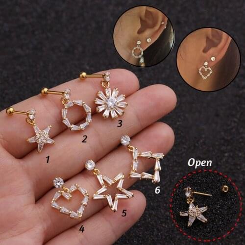 1pc Stainless Steel Barbell With Cz Hoop Cartilage Helix Lobe Earring Ear Piercing Jewelry