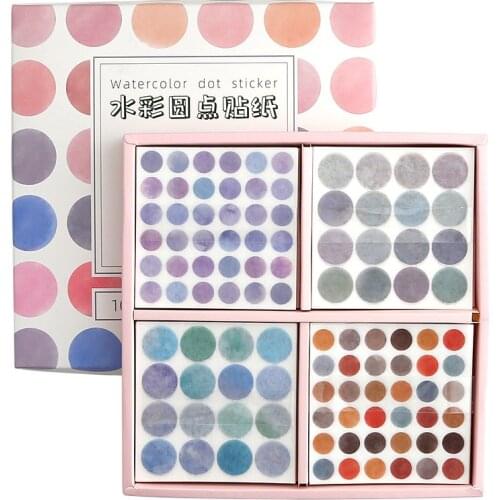 100pcs Watercolor solid color dots Decorative Stickers Box Journal Material Spree Cute Scrapbook Kawaii Stationery