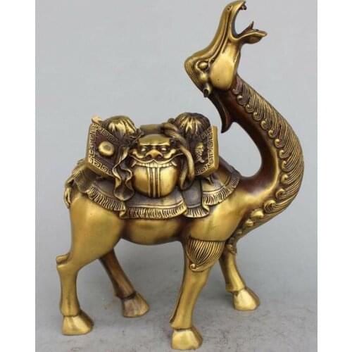 13"Chinese Bronze Animal Camel llama the pride of the desert Dragon Lion Statue