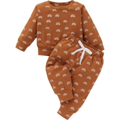 Toddler Girls Boys Autumn Two-piece Clothes Set Rainbow Printed Long Sleeve Pullover and Pants Baby Outfit 2pcs