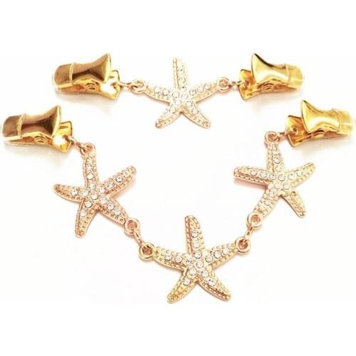 2Pcs/lot Gold Rhinestone Starfish Cape Cloak Clips Sweater Shawl Clasp Women Cardigan Brooch Pins Guard Cinch Clamps