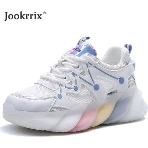 2021 Women Shoes Fashion Spring Lady Genuine Leather Casual Sneaker Running Sport Trainer Breathable Rainbow Platform Jelly Sole