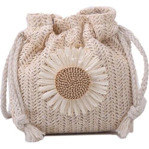 2021 New Straw Woven Bag Womens Fashion Woven Messenger Bag Girls Waist Bag Small and Versatile Mobile Phone Bag White