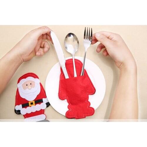 6PCS New Christmas Xmas Table Fork Bag Pouch Pocket Tableware Dinner Nonweven US