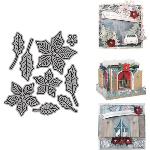 7.4x8.4cm Christmas Flower Leaves Metal Cutting Dies Cut Die Mold Scrapbook Paper Craft Knife Mould Blade Punch Stencils Dies