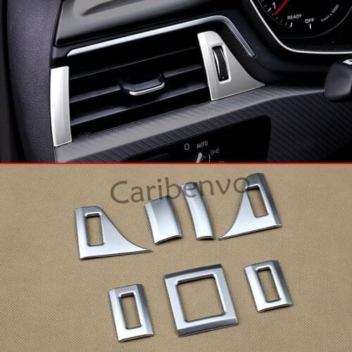 7Pcs/Set Matte Silver Car Front Dashboard Air Outlet Vent Trims For 2016-2019 Audi B9 A4 A5 Interior Accessories