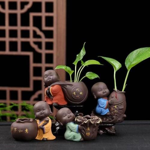 Free Shipping Tea Pets Ornament Purple Clay Decoration Crafts Figurines Little Monk Yixing Baby Boy Tea Accessories