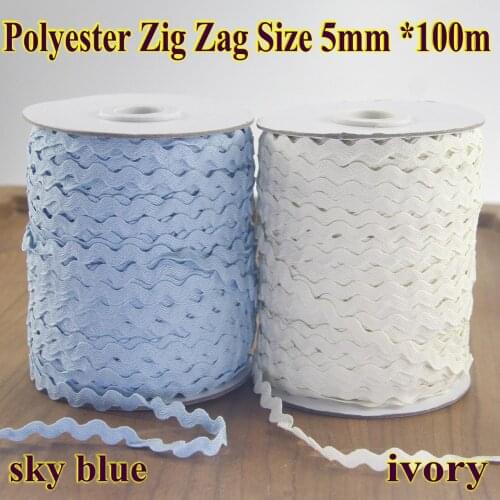 Free shipping--Zig zag Ric rac Ribbon Tape size 5mm ,100m/roll, sky blue ivory white ,DIY accessories for Decorateing garments