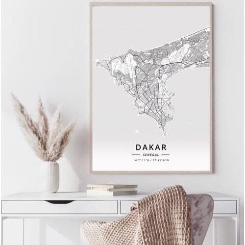 Dakar Senegal World black and white map poster print unframe poster office decoration