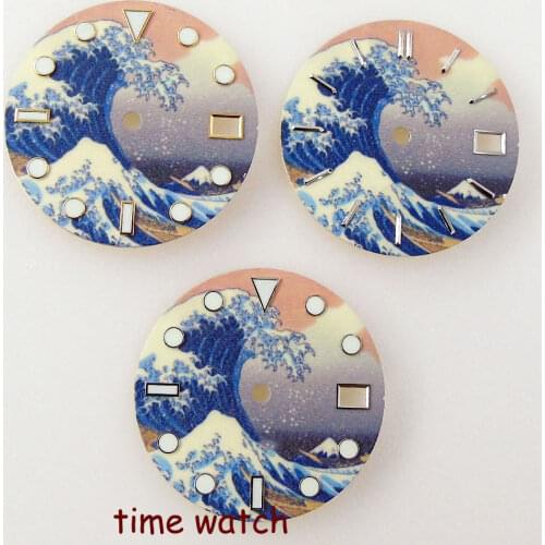 Super lume 28.5mm watch dial parts fit for NH35A automatic movement surfing dial fully luminous green luminous