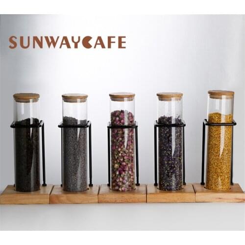 Wooden Coffee Beans Tea Display Rack Stand Glass Test Tube sealed Storage Decorative Ornaments Cereals Canister For Barista