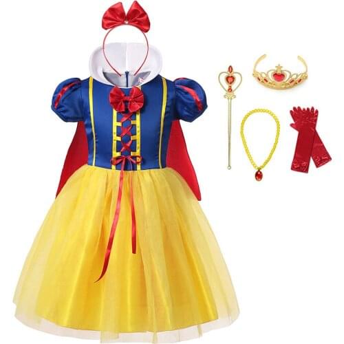 Children Girl Snow White Dress Princess Costume Kids Baby Birthday Halloween Party Fancy Dresses for Girls Cosplay Gown + Cloak