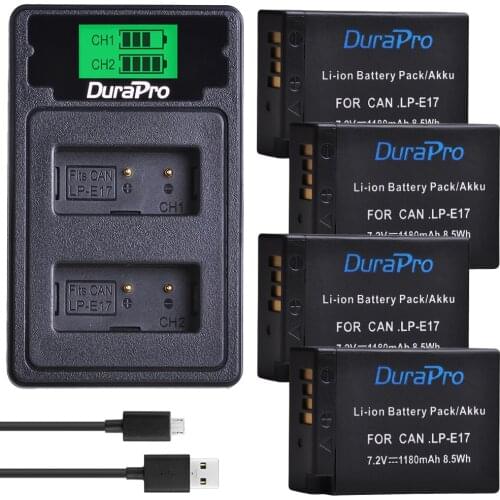 DuraPro 4 x 1180mAh LP-E17 LP E17 Camera Battery + LCD USB Dual Charger for canon EOS Rebel T6i 750D T6s 760D M3 8000D Kiss X8i