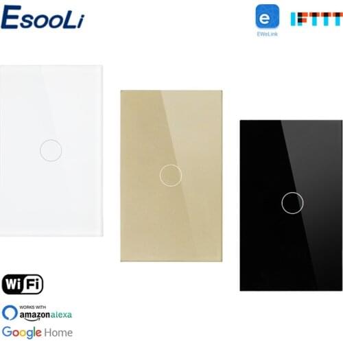 EsooLi Glass Panel 1 Gang 1 Way Touch WIFI Switch Smart Home Ewelink APP Conrol Wireless Wall Switch Null and Fire Line Switch