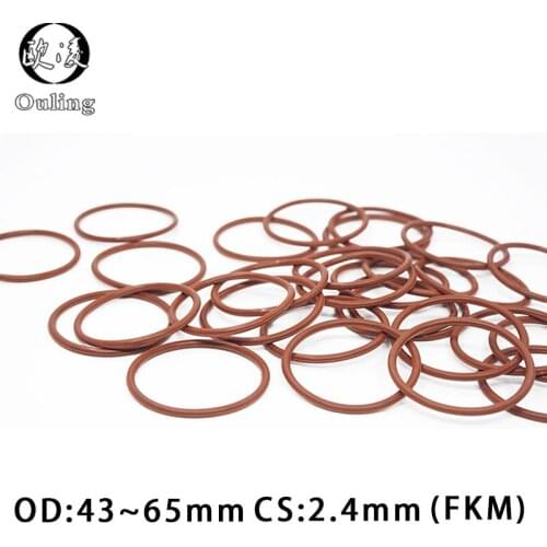 2PCS/lot Fluorine rubber Ring Brown FKM O ring Seal CS:2.4mm OD43/44/45/47/48/49/50/55/60/65mm Rubber ORing Seal Oil Ring Gasket