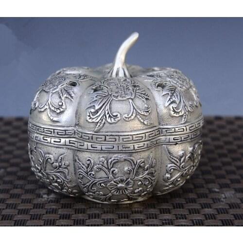 Chinese old silver copper flowers and pumpkin statues incense burner home decoration metal handicraft