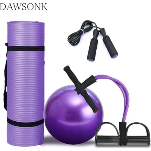 Yoga Mat Four-piece Beginner Anti-skid Pilates Ball (25cm) Drawstring Jump Rope Set Fitness Dance Home 183*61*0.1cm Excercise