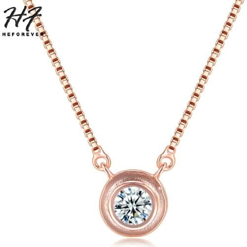 Round Little Crystal Rose White Gold Color Necklaces for Women Girls Trendy Simple AAA+CZ Fashion Jewelry Daliy Xmas Gift N241