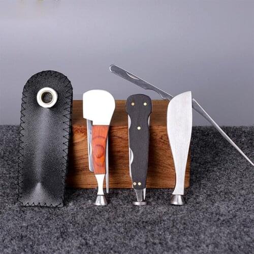 Muxiang mahogany cigarette cutter press rod multi-function needle scraper accessories stainless steel three-in-one pipe tool