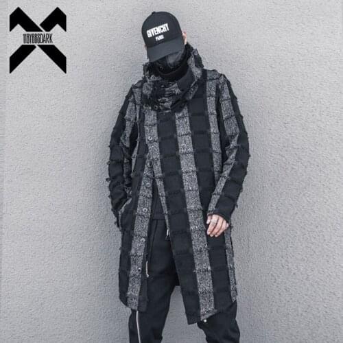 2021 Dark Striped Long Jacket Trench Coat Windbreaker Men Gothic Punk Irregular Streetwear Decadent Fringe Jacket Coats WB238