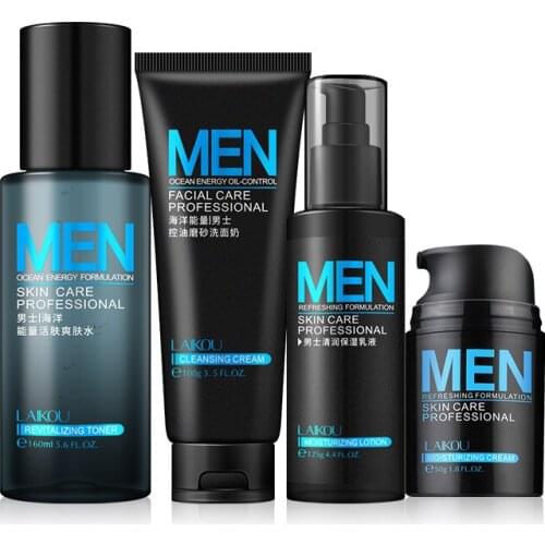 Raigo Mens skin Care set 4 products for Oil Control, Water Cleanser, skin Cleanser, lotion Cream, facial Cream, Cosmetics