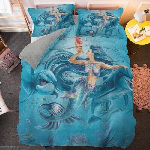 Ocean Series Cute Whale Mermaid Fish Pattern Bedding Set 3D Polyester Home Textiles Duvet Cover And Pillowcase Bed Sets