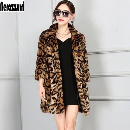 Nerazzurri Winter Warm Thick Luxury Leopard Print Fluffy Faux Fur Jacket Women 3/4 Sleeve Oversized Furry Fake Fur Coats 2021