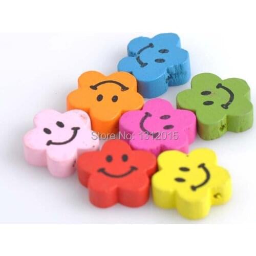 2017 New 100PCs MIX Colors painted Lovely flower Shape Wooden beads for kids Handmake DIY Accessory wholesale 20x20mm M007