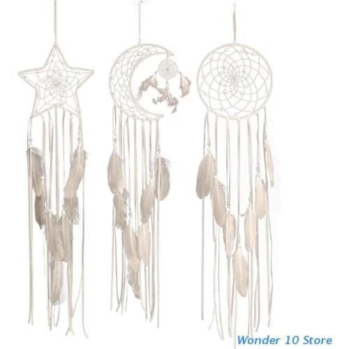 3 Pcs/Set Handmade Woven Dream Catchers with Feather Pendant Boho Macrame Wall Hanging Home Wedding Decoration Ornament Craft