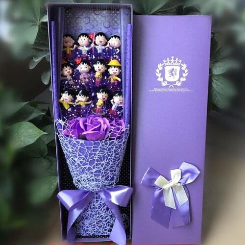 Purple Chibi Maruko-chan Gift box Soap flower Cute plstic bouquet toy Valentines Day birthday girlfriend Gifts toy cute cartoon