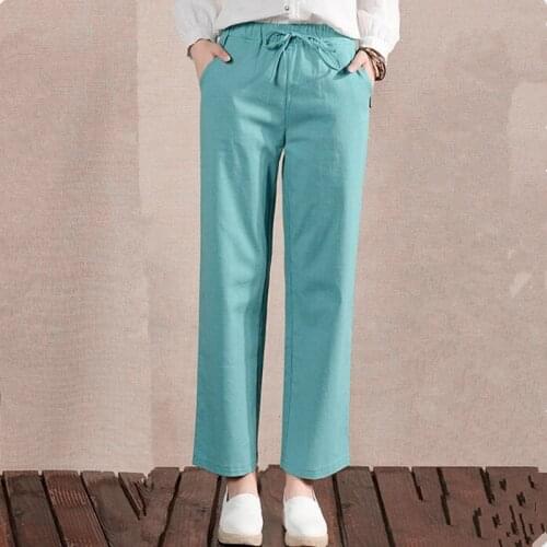 New 2020 Summer wide leg straight pants,big size cotton linen trousers,Autumn Plus size women pants M-5XL 6XL 7XL BLACK RED PINK