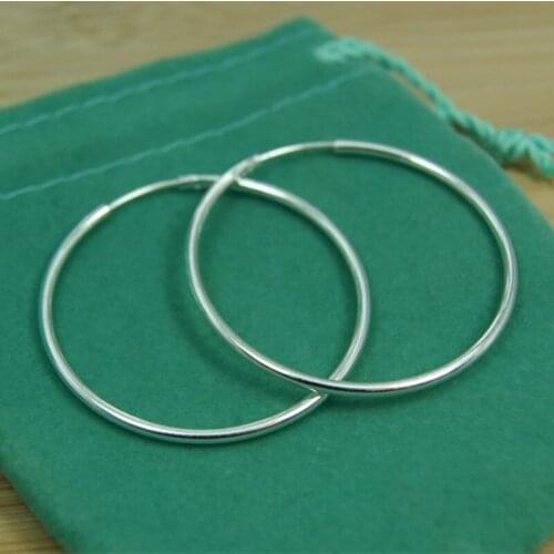 BABYLLNT 925 Silver Smooth 50mm Big Circle Hoop Earrings For Women Wedding Engagement Party Jewelry Gift