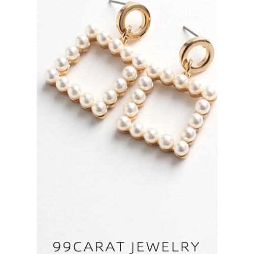 Nine nine carat Japanese and Korean sweet hollow geometric square heart-shaped triangular Bead Earring nail charm female (RP)